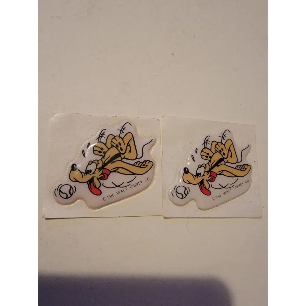 Rare Vintage Puff Stickers Walt Disney Pluto The Dog Lot Of 2 Taiwan Baseball